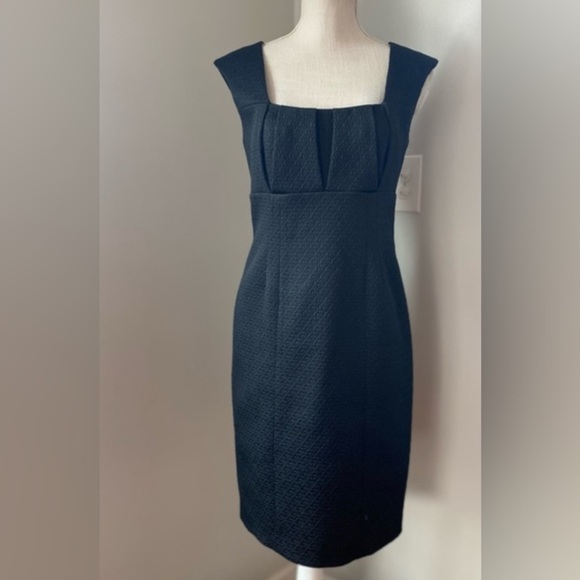 Calvin Klein Black Jacquard Empire Waist Sleeveless Dress Size 14 Pleated Bodice - Picture 1 of 10